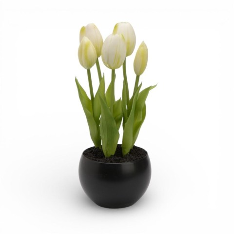 VASO TULIPANI CM.24 3 FIORI 2 BOCCIOLI BIANCO